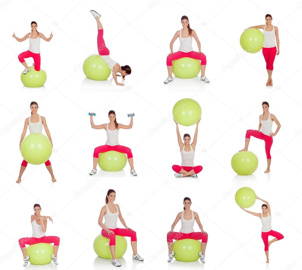Fit woman in collection of exercises