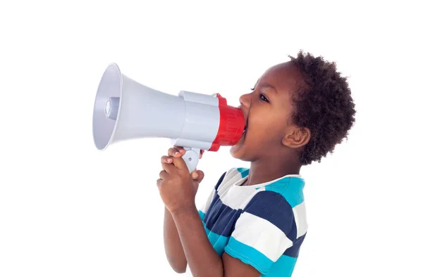 Boy shouting through megaphone — Stock Photo, Image