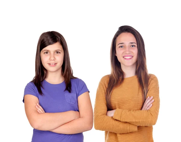 Gêmeos Adolescentes Meninas Isoladas Fundo Branco — Fotografia de Stock