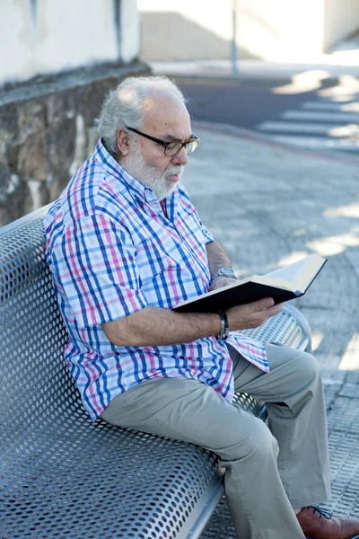 Ανώτερος άνθρωπος διαβάζει το βιβλίο — Φωτογραφία Αρχείου