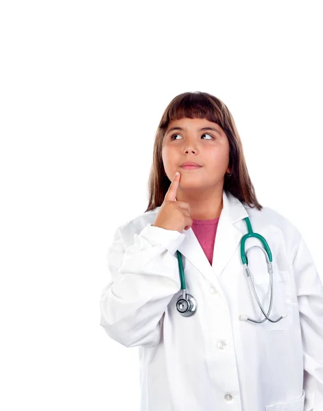 Menina pensiva vestindo uniforme médico — Fotografia de Stock