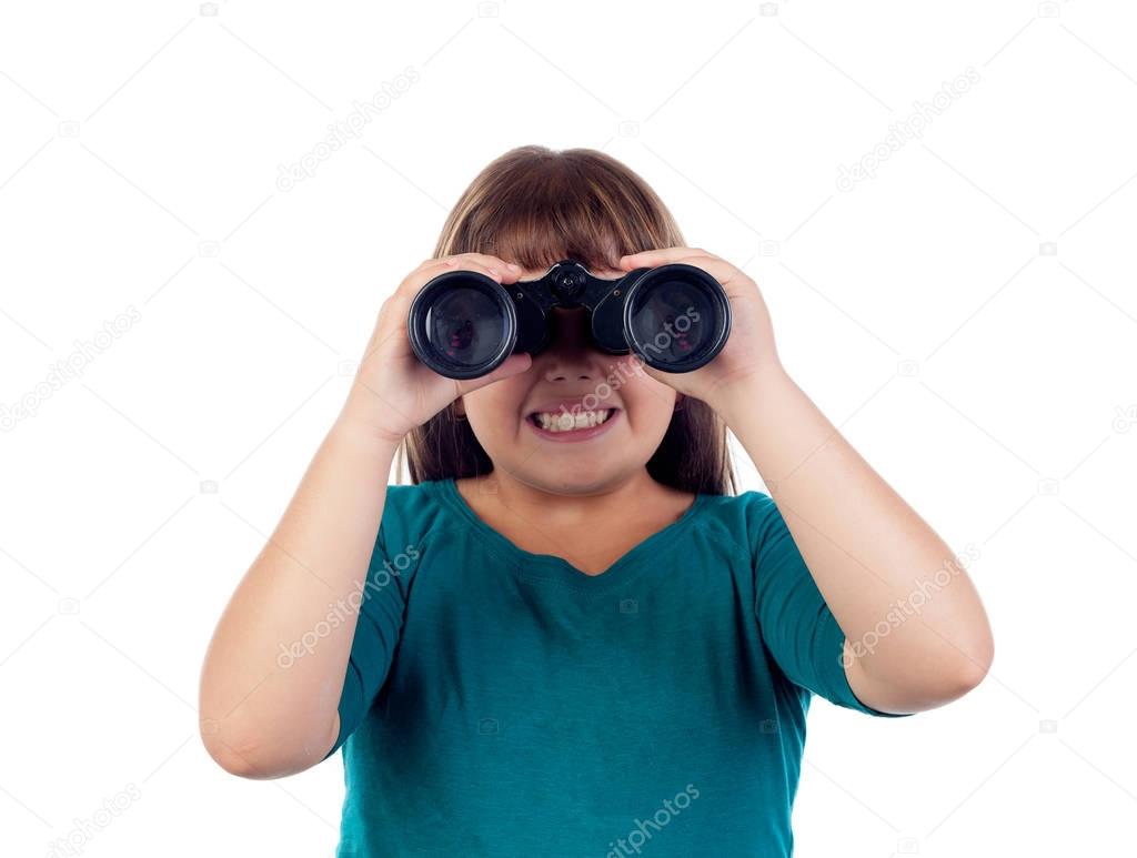 cute brunette girl with binoculars 