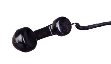 Beyaz arka plan üzerinde izole siyah vintage telefon yakışıklı