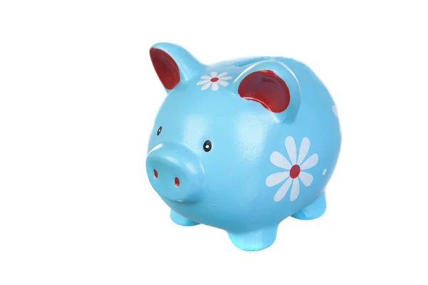 Bonito Azul Pintado Piggybank Isolado Fundo Branco — Fotografia de Stock