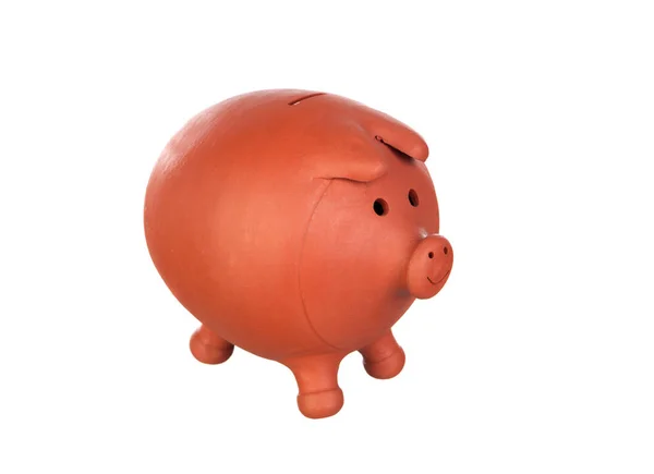 Grande Piggybank Marrom Isolado Fundo Branco — Fotografia de Stock