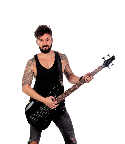 Przystojny mężczyzna z gitara basowa — Zdjęcie stockowe