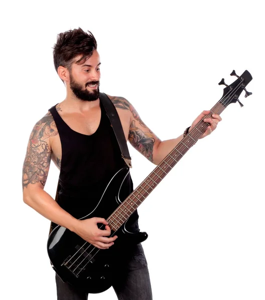 Schöner Mann mit Bassgitarre — Stockfoto