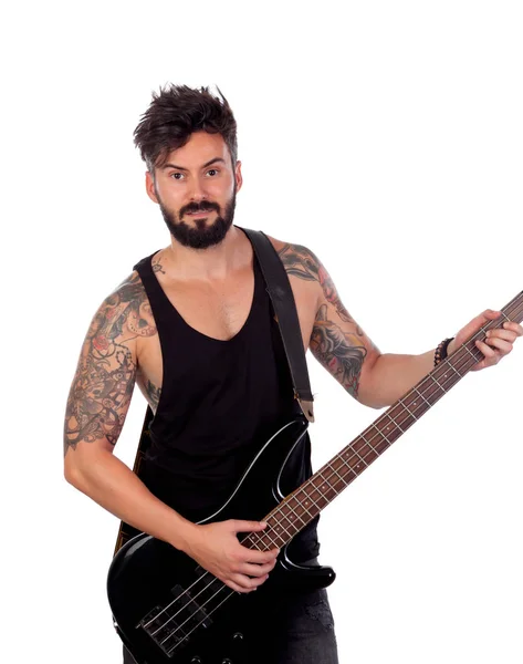 Handsome man with bass guitar — Stock Photo, Image