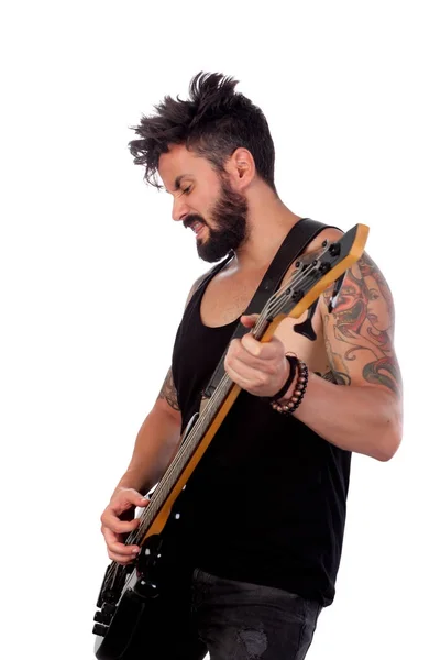 Homem bonito com guitarra baixo — Fotografia de Stock