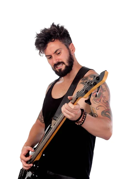 Handsome man with bass guitar — Stock Photo, Image