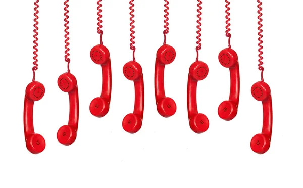 Muitos Aparelhos Telefone Vintage Vermelho Pendurado Isolado Fundo Branco — Fotografia de Stock