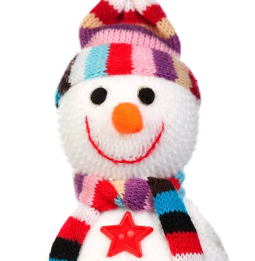 Beyaz arka plan üzerinde çok güzel Noel dekorasyon izole yün el yapımı kardan adam yaptı