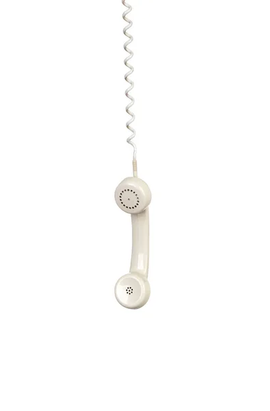 Witte Vintage Telefoonhoorn Geïsoleerd Witte Achtergrond — Stockfoto