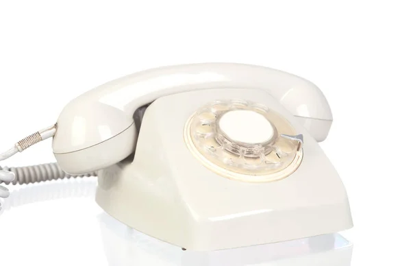 Witte Vintage Telefoon Geïsoleerd Witte Achtergrond — Stockfoto