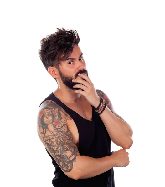 Bello giovane uomo con tatuaggi — Foto Stock