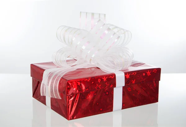 Beautiful Red Gift Big Ribbon Isolated White Background — Stock Photo, Image