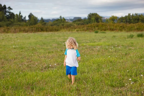 Portrait Cute Little Child Long Blond Hair Outdoor — Stock Photo, Image