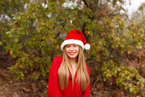 Young woman with Christmas hat — Stock Photo, Image