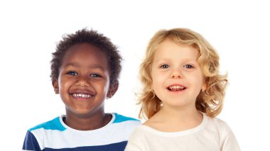 iki güzel küçük çocuklar beyaz arka plan üzerinde izole portresi