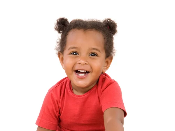 Feliz Pequeño Africano Bebé Chica Aislado Blanco Fondo — Foto de Stock