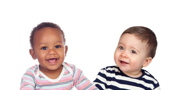 Portret Van Twee Mooie Jongetjes Geïsoleerd Witte Achtergrond — Stockfoto