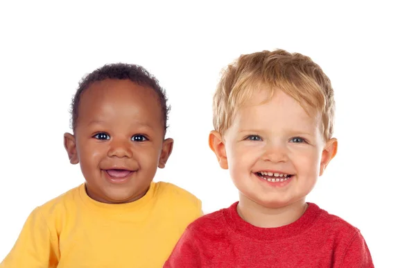 Portrait Two Beautiful Little Boys Isolated White Background — Stock Photo, Image