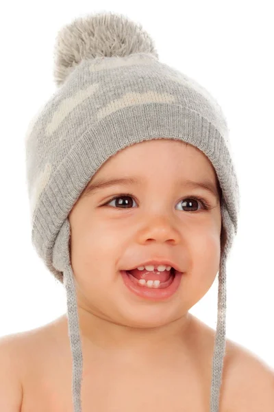 在白色背景被隔绝的羊毛盖帽可爱的婴孩男孩 — 图库照片