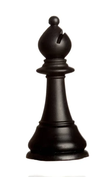 Σκάκι Επίσκοπος Μαύρο Κομμάτι Απομονωθεί Λευκό Φόντο — Φωτογραφία Αρχείου
