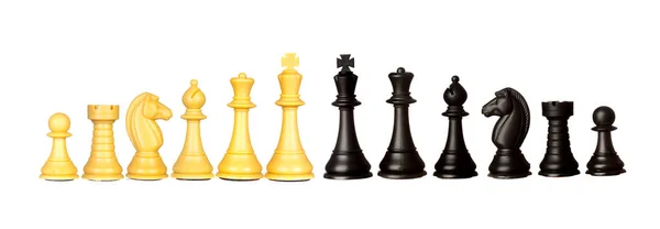 Набор Черных Желтых Шахматных Фигур Белом Фоне — стоковое фото