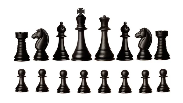 Set Black Chess Pieces Isolated White Background — Stock Photo, Image