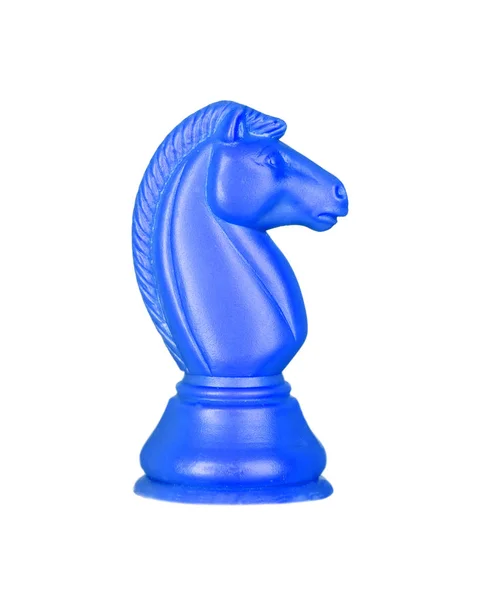 Pièce Échecs Bleu Chevalier Isolé Sur Fond Blanc — Photo