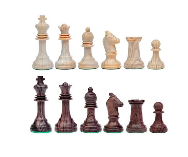 Sada Hnědých Žlutých Šachové Figurky Izolovaných Bílém Pozadí — Stock fotografie