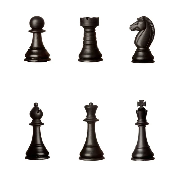 Set Black Chess Pieces Isolated White Background — Stock Photo, Image