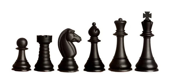 Sada Černých Šachové Figurky Izolovaných Bílém Pozadí — Stock fotografie