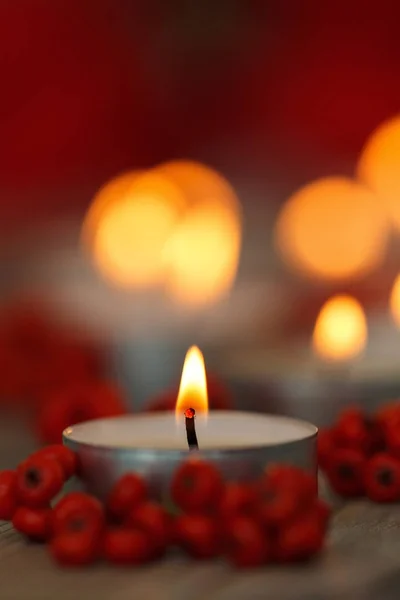 Burning Christmas candle — Stock Photo, Image