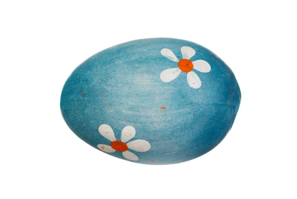 Blu Uovo Pasqua Con Fiori Pittura Isolata Sfondo Bianco — Foto Stock