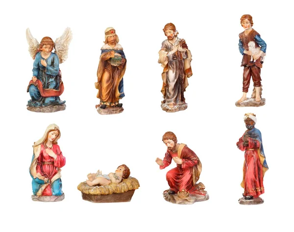 Keramikfiguren Für Krippenportal Isoliert Auf Weißem Hintergrund — Stockfoto