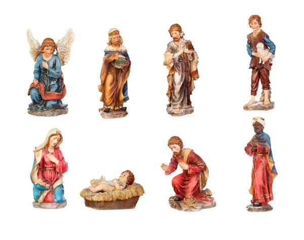 Figuras Cerámicas Para Portal Natividad Aisladas Sobre Fondo Blanco — Foto de Stock