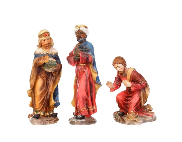Drei Weise Keramikfiguren Isoliert Auf Weißem Hintergrund — Stockfoto