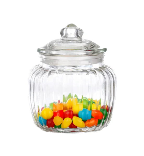 Glass Container Colorful Candies Isolated White Background Stock Picture