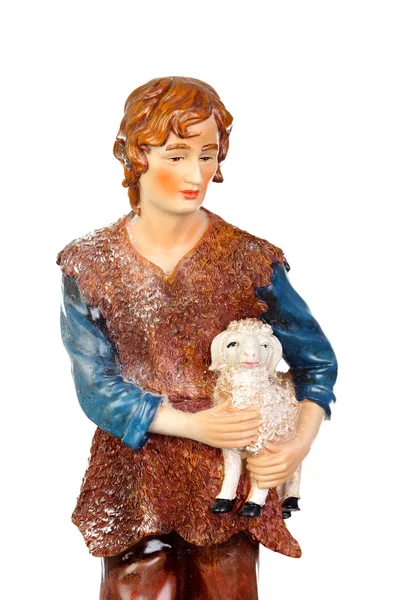 Figurine of shepherd with lamb — Stock Photo, Image