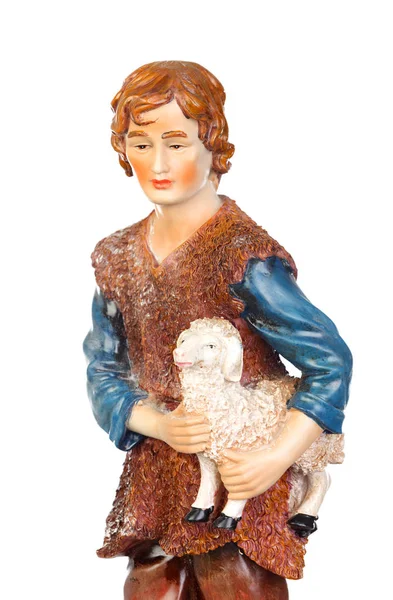 Figurine of shepherd with lamb — Stock Photo, Image