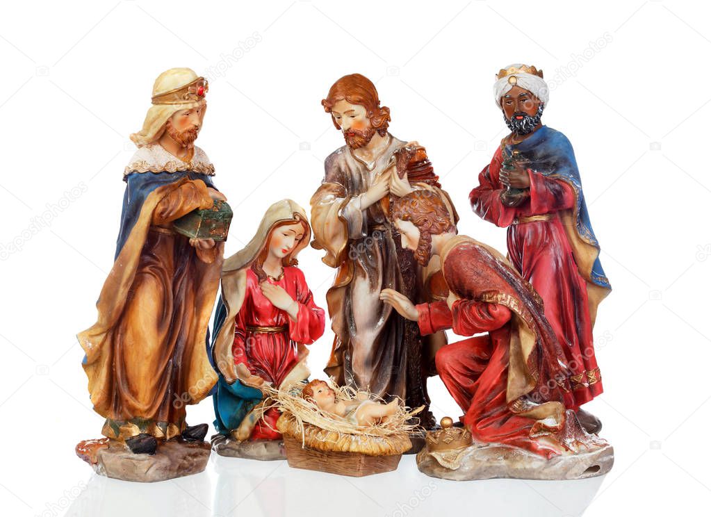 ceramic figures for nativity portal  isolated on white background