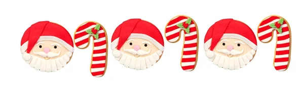 Conjunto Biscoitos Engraçados Vermelhos Para Natal Isolado Fundo Branco — Fotografia de Stock