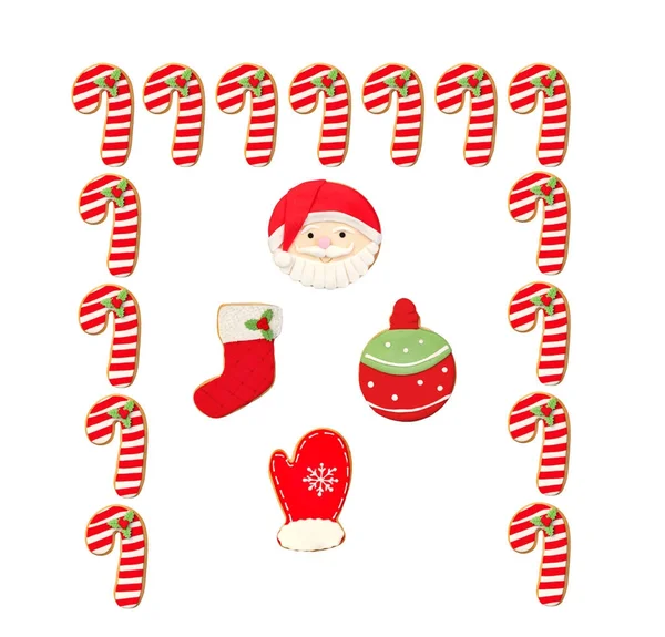 Набор Красных Смешных Печенье Рождество Изолированы Белом Фоне — стоковое фото
