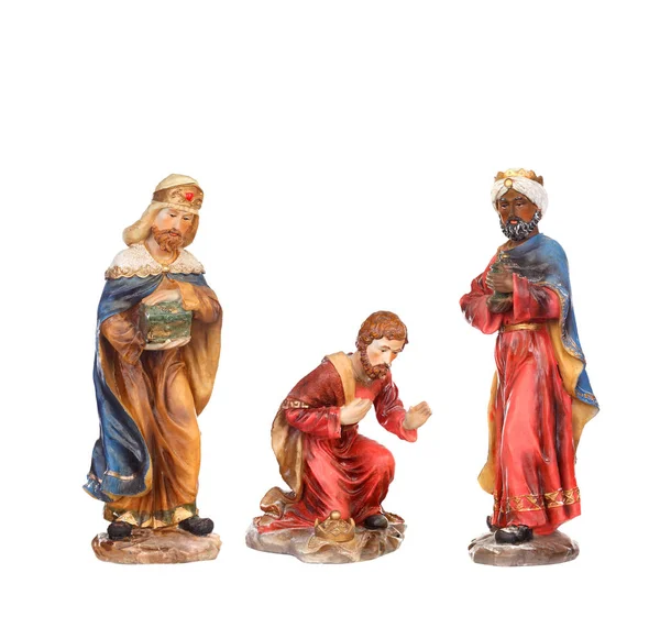 Tres Sabios Figuras Cerámicas Aisladas Sobre Fondo Blanco — Foto de Stock