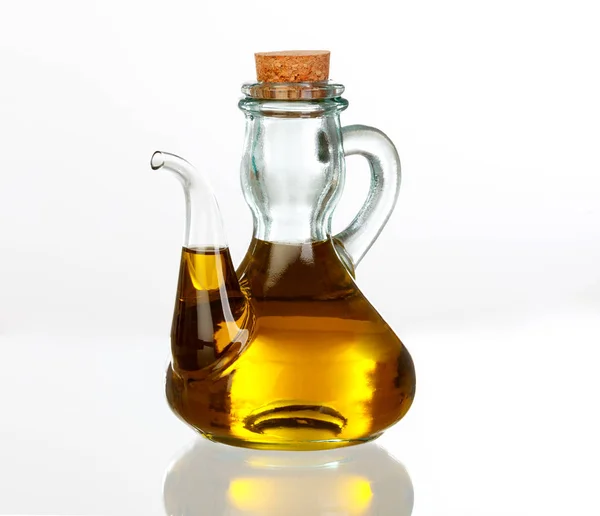 Flasche Mit Olivenöl Isoliert Auf Weißem Hintergrund — Stockfoto