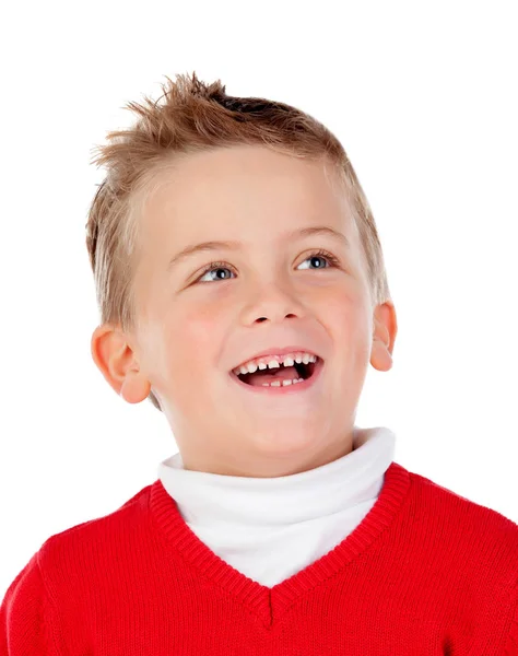Χαριτωμένο Ξανθό Αγόρι Ευτυχής Που Απομονώνονται Λευκό Φόντο — Φωτογραφία Αρχείου