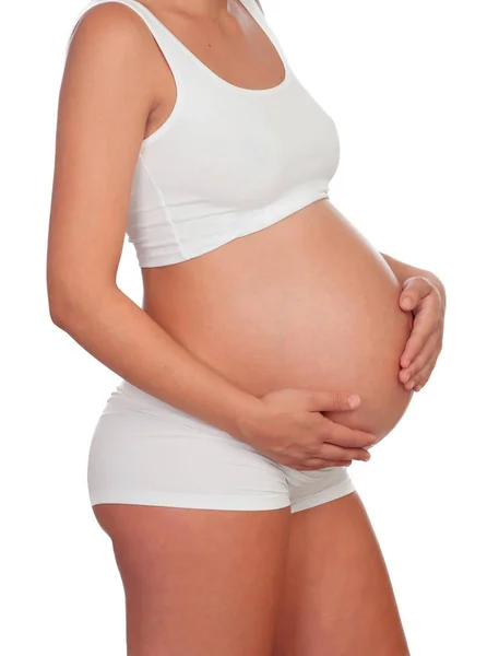 Mujer embarazada acariciando el vientre —  Fotos de Stock
