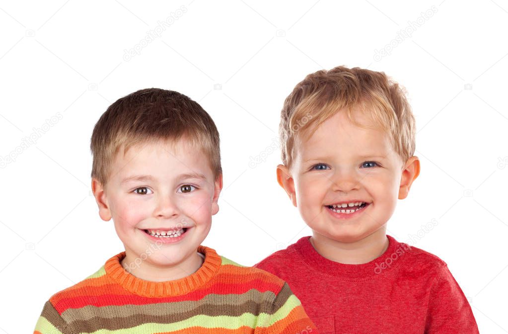 portrait of two beautiful little boys isolated on white background